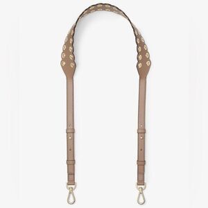 Michael Kors Scalloped Leather Shoulder Strap, Truffle Brown/Gold EUC